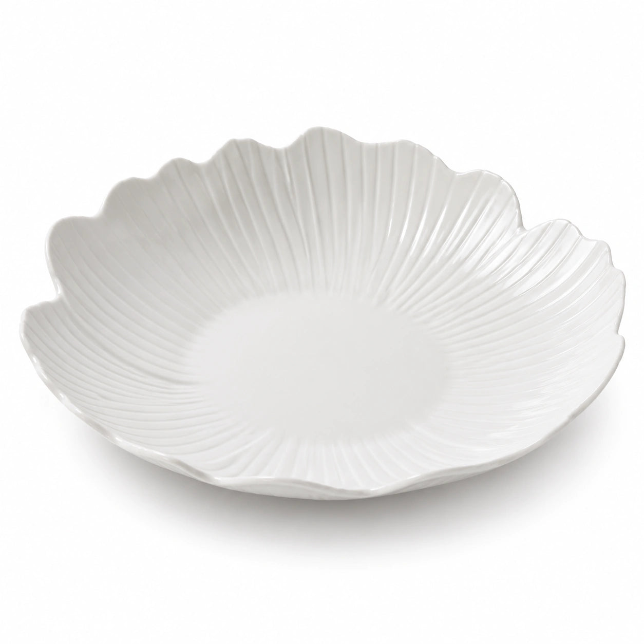 Plat de service 30 cm en céramique blanche à relief floral