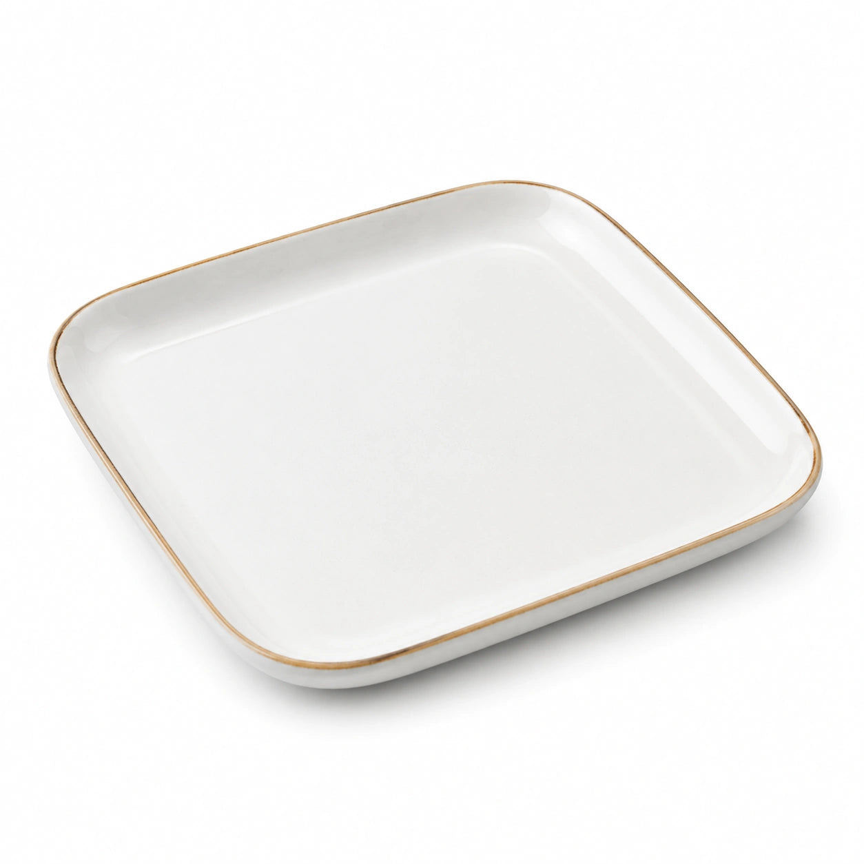 Plat de service rectangulaire 30×20 cm en céramique blanc et doré style minimaliste