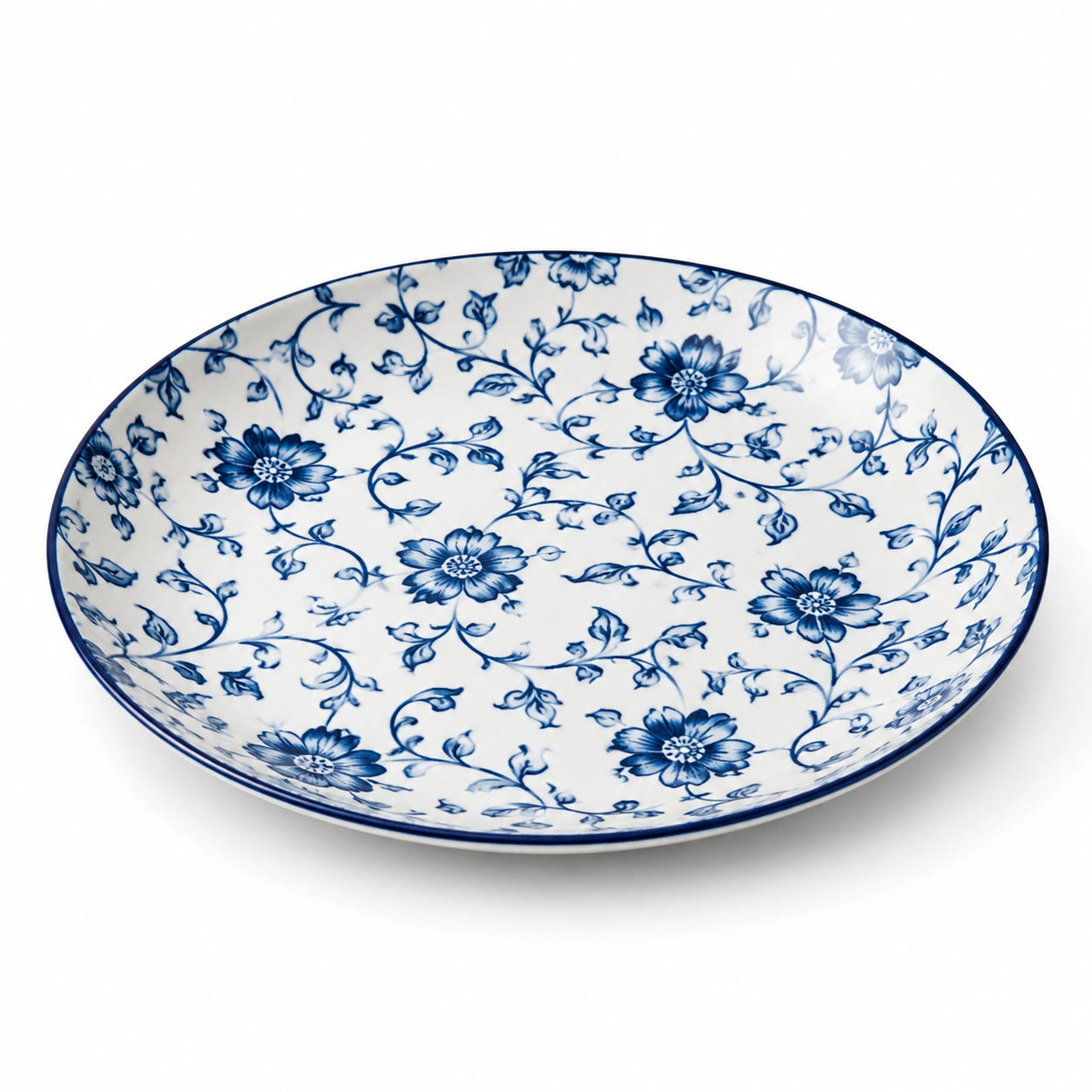 Plat ovale 30 cm en céramique blanc bleu à motif floral pour service de table