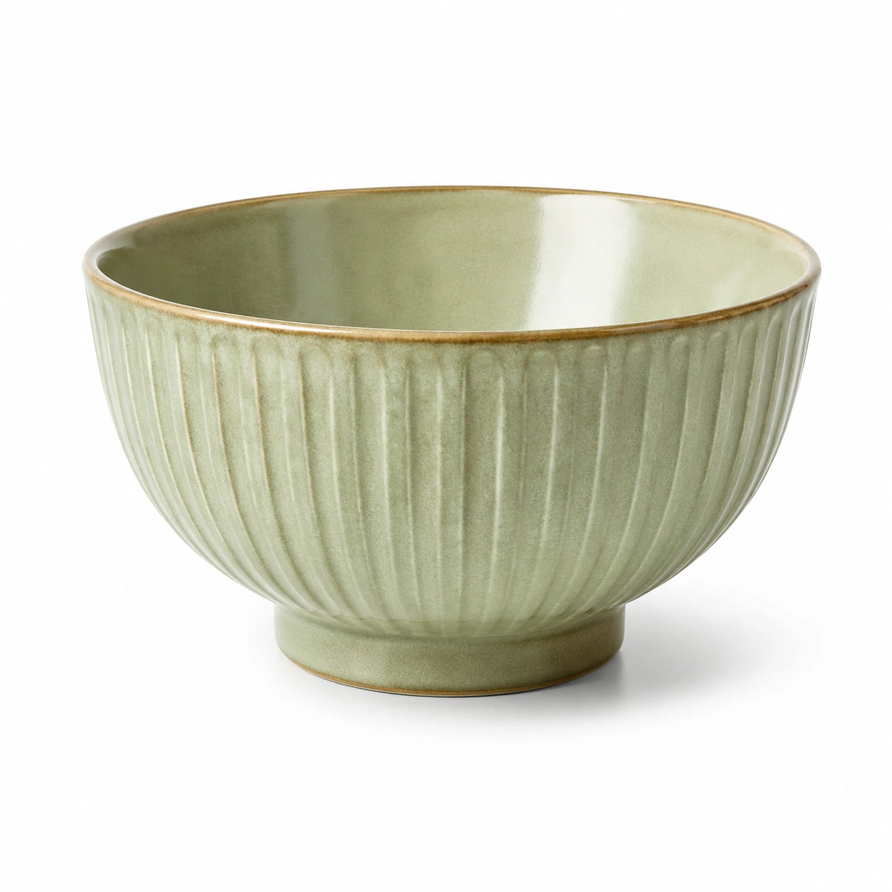 Bol 18 cm en céramique vert sauge nervuré pour repas et service