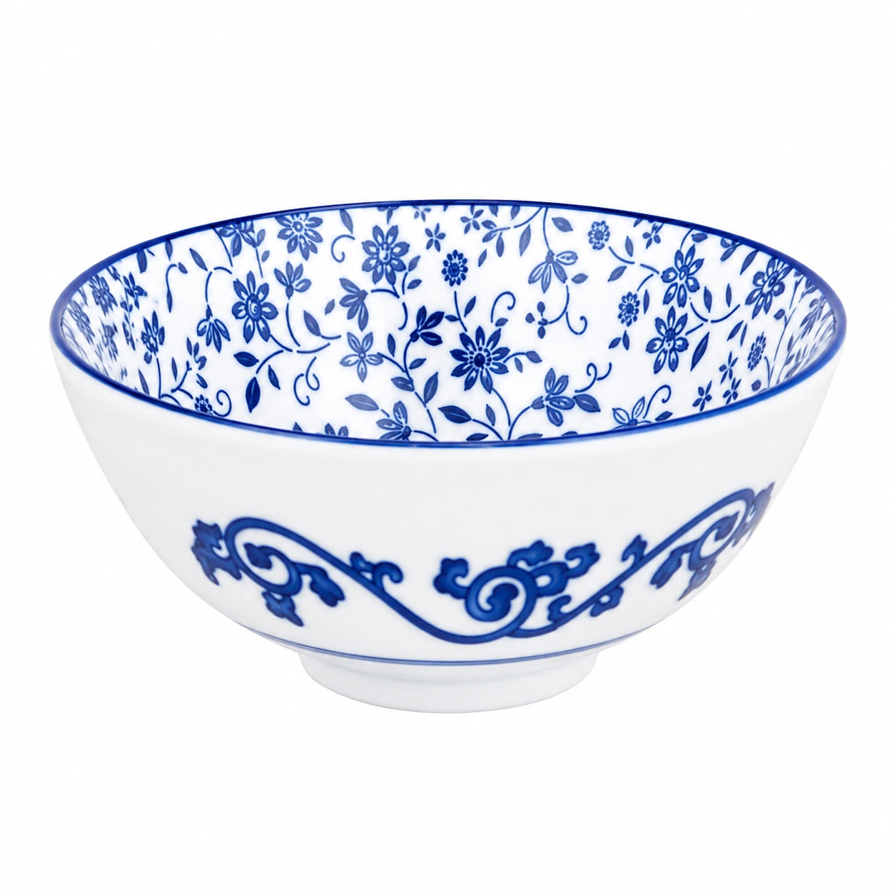 Bol en porcelaine 15 cm blanc et bleu à motif floral pour repas style classique