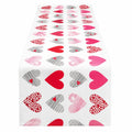 Chemin de table 180 x 40 cm en polyester blanc rouge rose à motifs cœurs décoratif