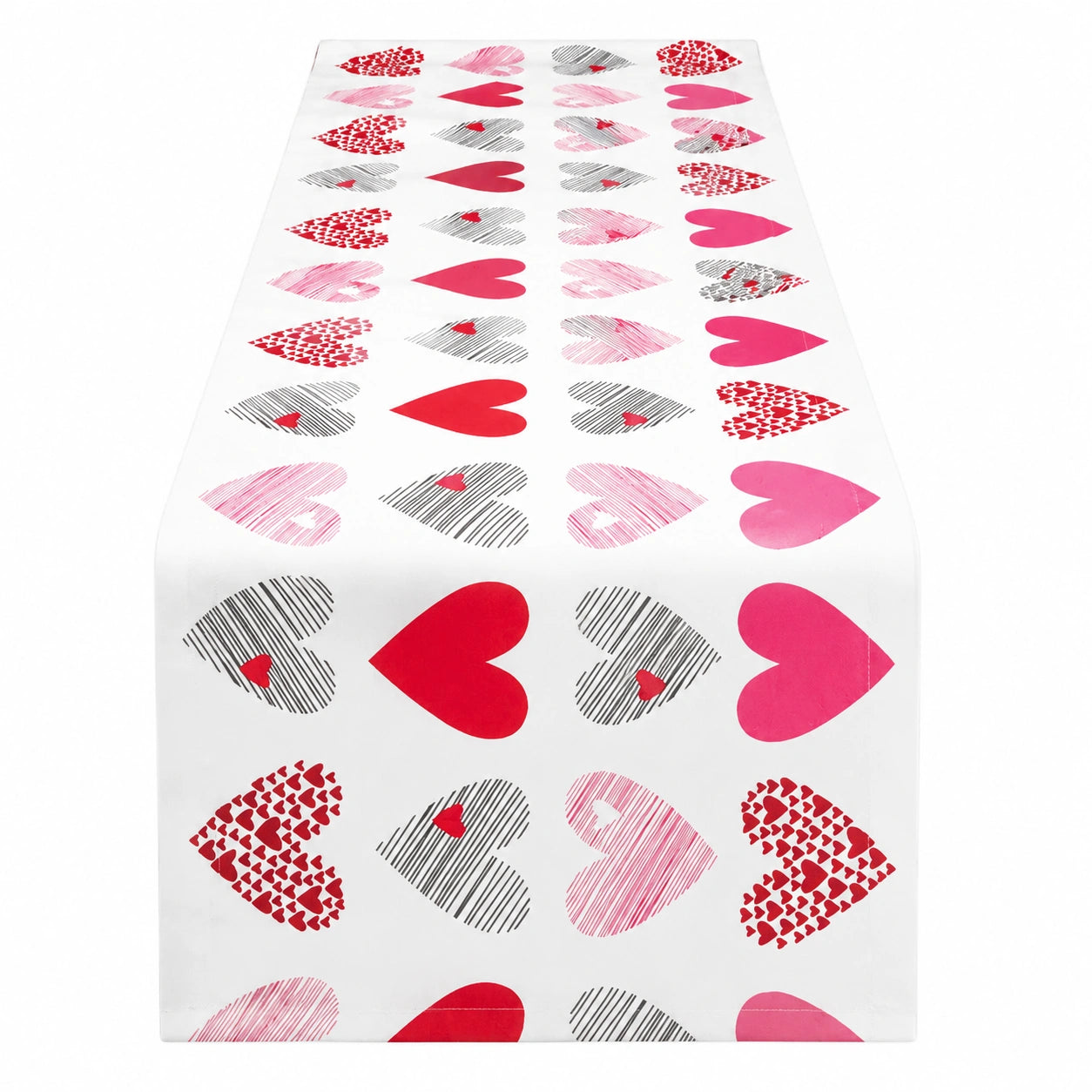 Chemin de table 180 x 40 cm en polyester blanc rouge rose à motifs cœurs décoratif