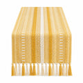 Chemin de table 180 x 33 cm en coton jaune et blanc tissé à franges style bohème