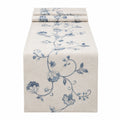 Chemin de table 40 x 180 cm tissu aspect lin beige bleu motif floral décoratif