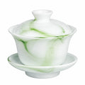 Gaiwan 180 ml 10 cm en porcelaine blanc et vert avec couvercle style marbré pour thé