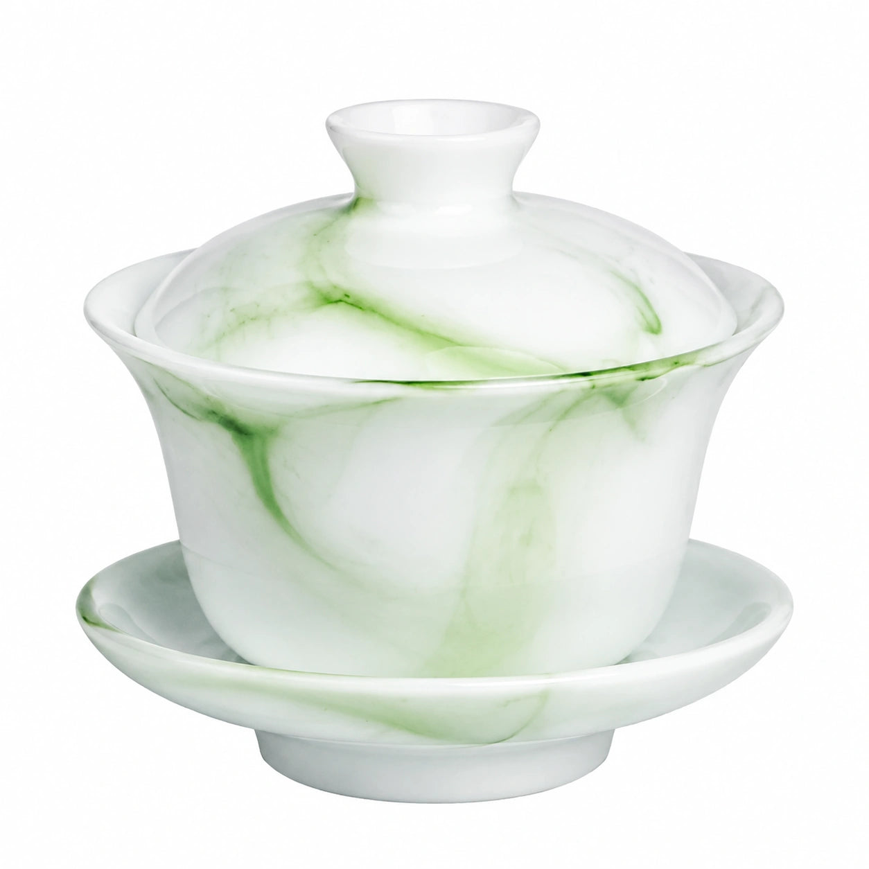 Gaiwan 180 ml 10 cm en porcelaine blanc et vert avec couvercle style marbré pour thé
