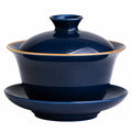 Gaiwan en porcelaine bleu marine 150 ml avec soucoupe pour infusion de thé