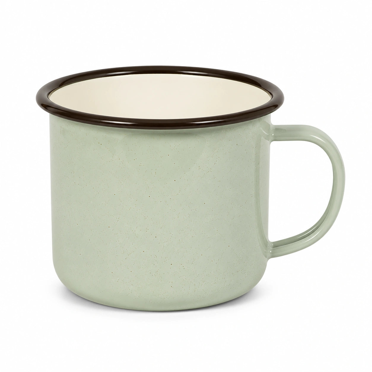 Mug 350 ml en acier émaillé vert pâle à poignée style vintage