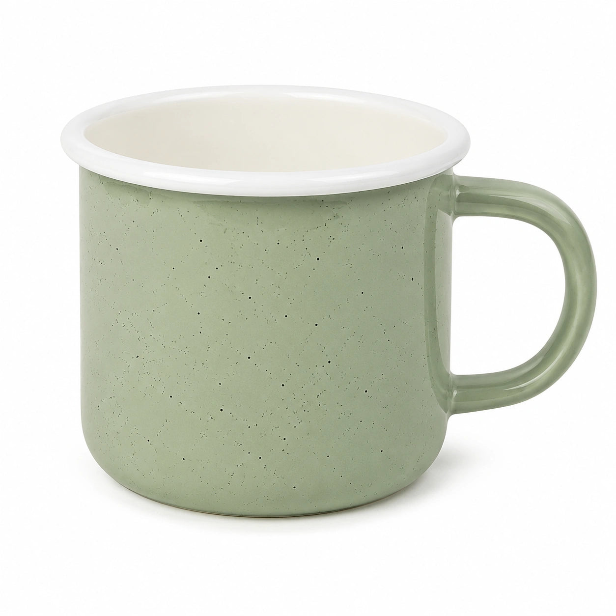 Mug 400 ml en céramique vert sauge moucheté - anse style contemporain