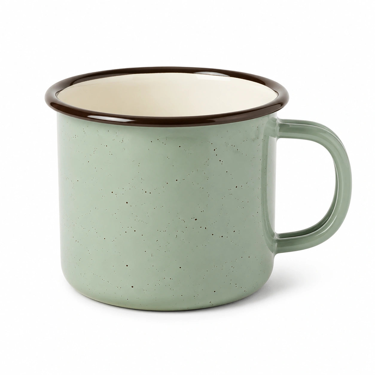 Mug 400 ml en céramique vert sauge moucheté avec anse style rustique