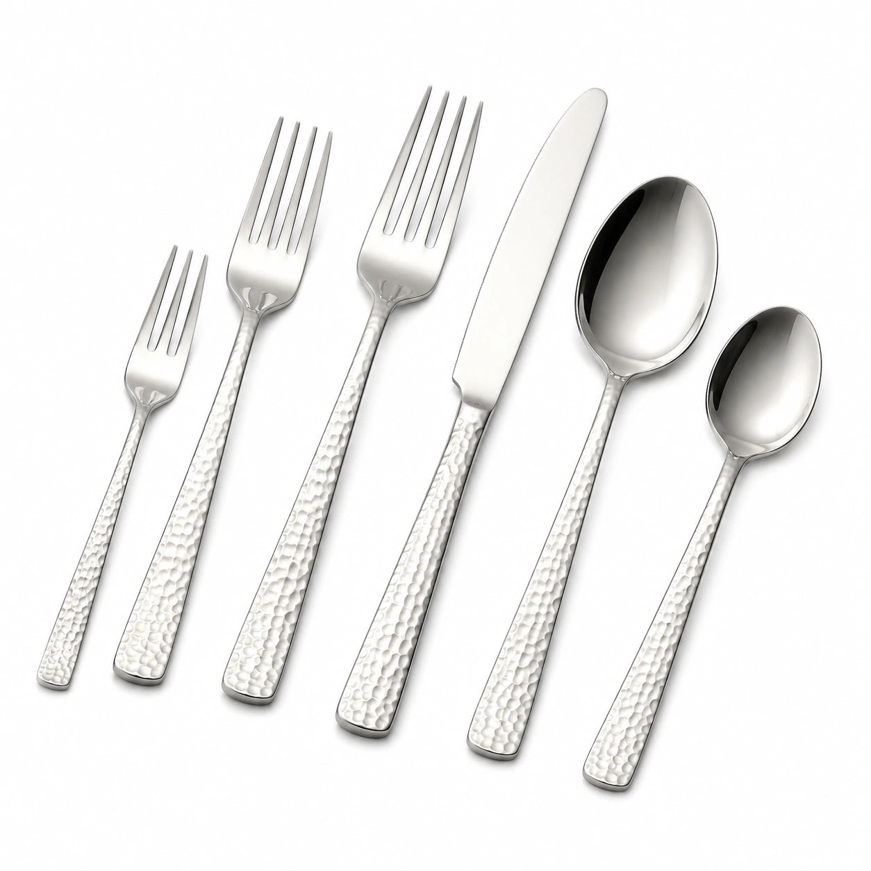 Ménagère 6 pièces en acier inoxydable argenté martelé pour table