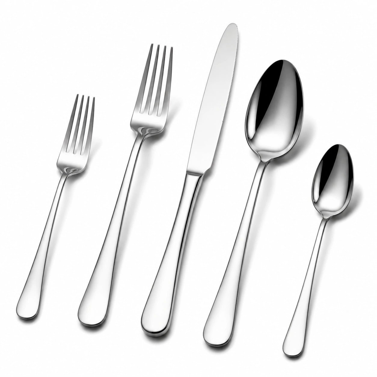 Ménagère 5 pièces en acier inoxydable argenté finition polie pour table