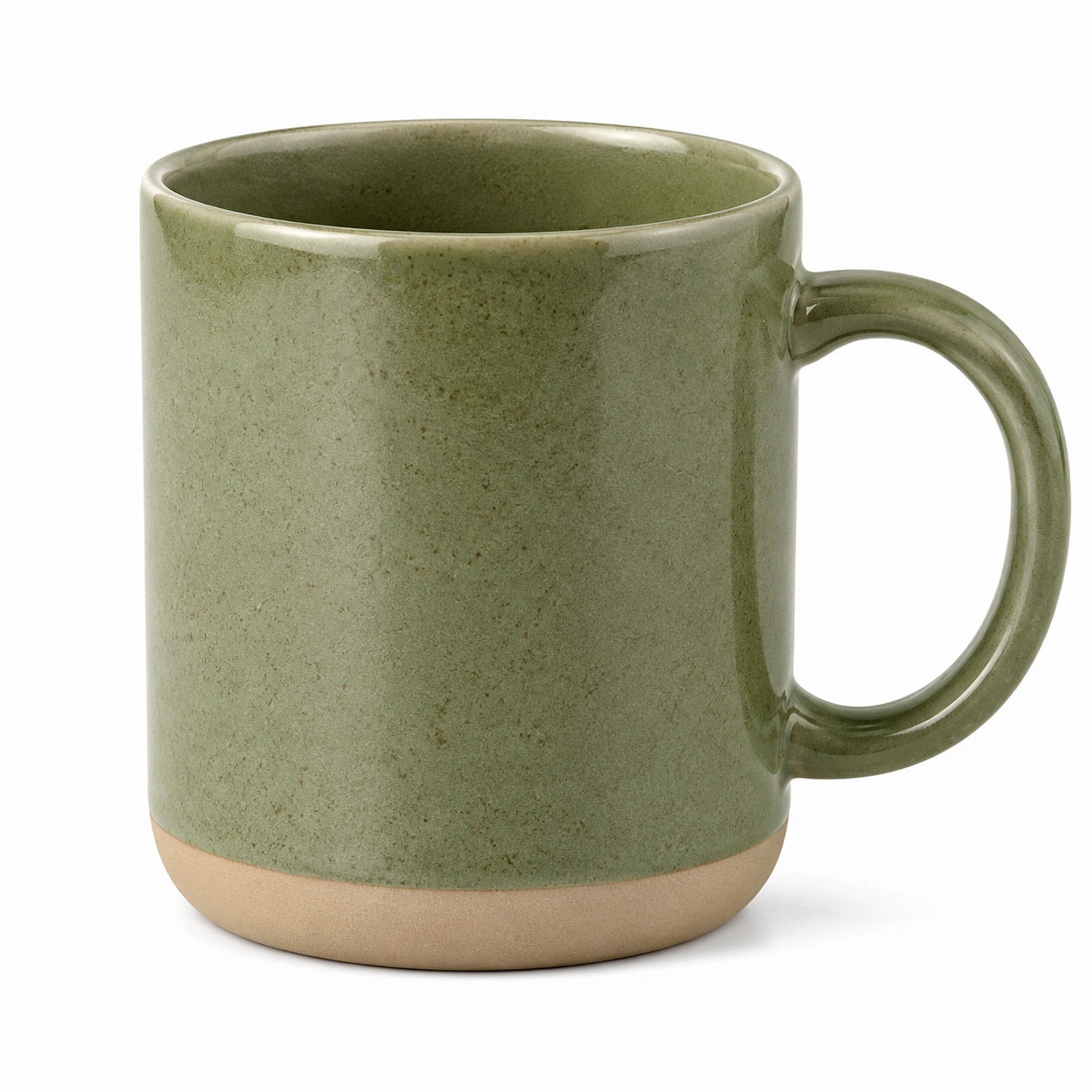 Mug en grès vert 400 ml avec anse - tasse cylindrique pour boissons chaudes et froides