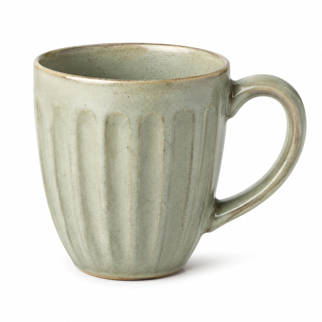 Mug 350 ml en céramique vert sauge à relief pour boissons chaudes