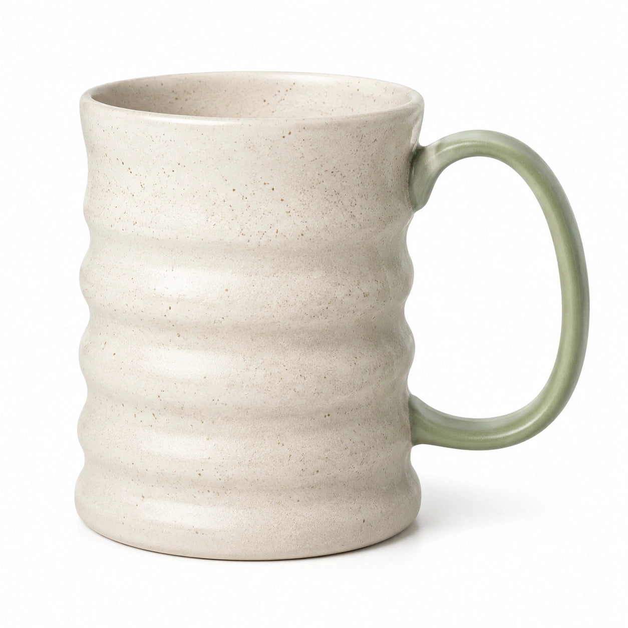 Mug 450 ml en céramique beige et vert 9 cm style texturé avec anse