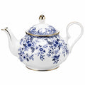 Théière en porcelaine 1200 ml blanche bleue à motif floral avec couvercle