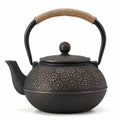 Théière en fonte 800 ml noire avec poignée en corde style floral